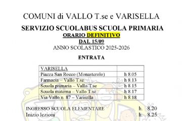 Servizio Scuolabus A.S. 2025/2026 - Scuola Primaria di Primo Grado - Orario Definitivo