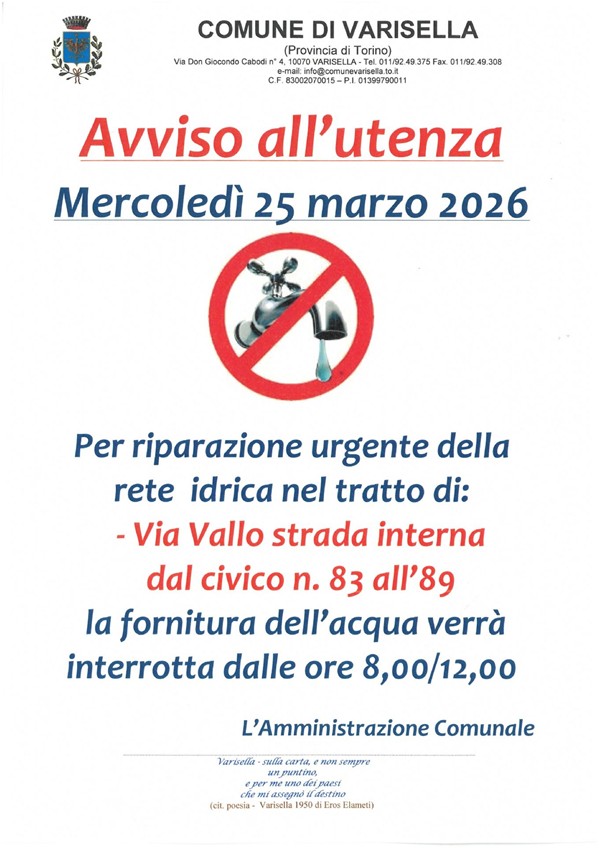 avviso utenze via vallo - interni dal n.ro 83 al n.ro 89