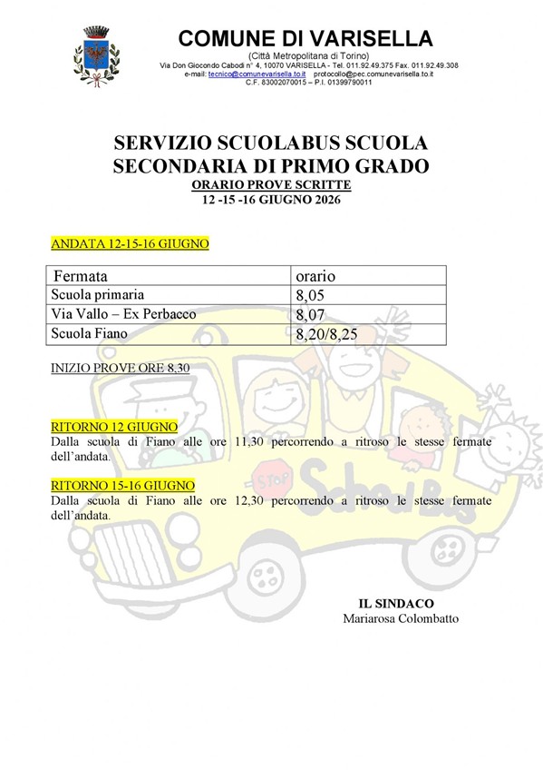 orari servizio scuolabus prove scritte 2025